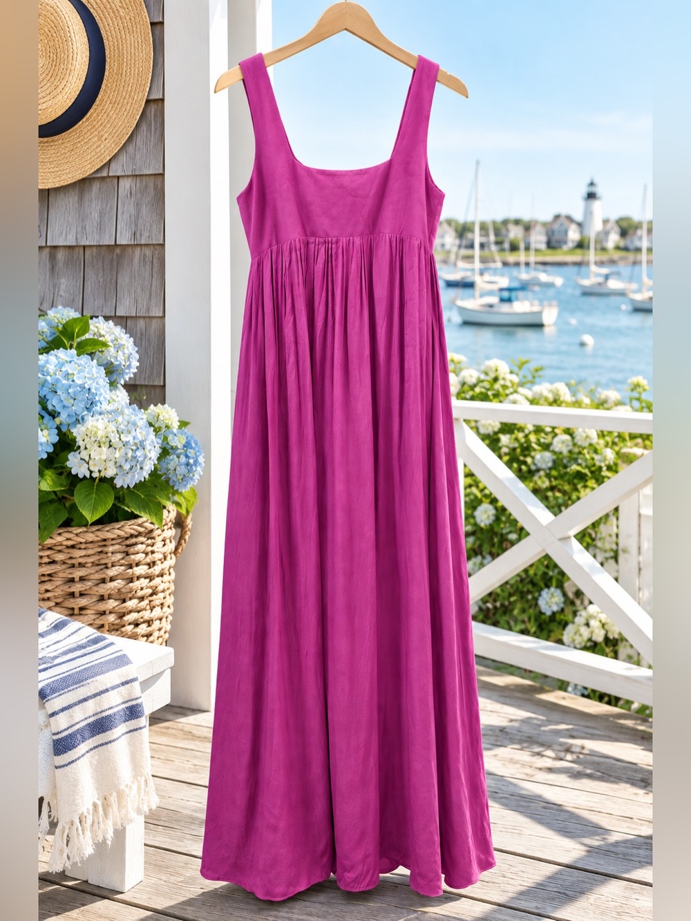 HATCH Collection sleeveless empire-waist maternity maxi dress fushia size 1